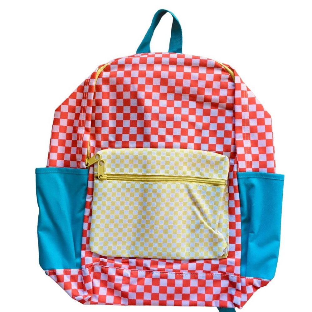 Red and White Checkered Padded 16.5" Backpack Laptop Sleeve 2 Zip Sections SC057